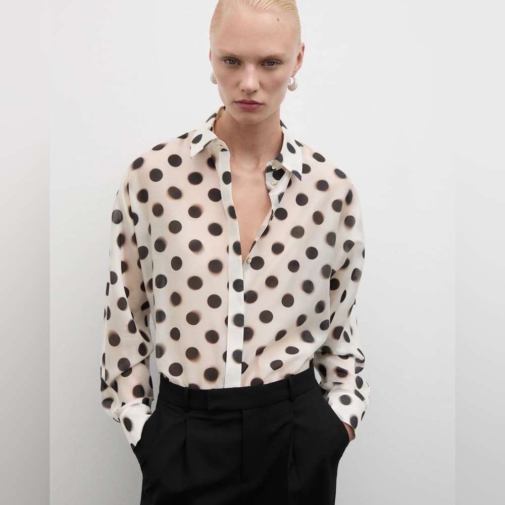 Bundle of 2 MNG Mango Long Sleeve Blouse Tops 6 Polka Dot Green Geometric Satin - Picture 3 of 11
